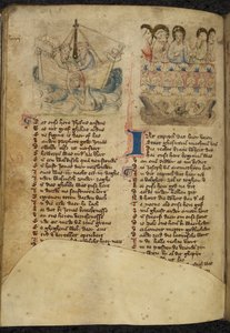 Agregar. 11575, f.65v Jonás y la ballena, de Spiegel van der Menschen Behoudenisse (traducción del Espejo de la salvación humana) (vitela) de Dutch School