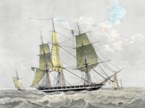 Corbeta de la marina estadounidense a vela, principios del siglo XIX (grabado)