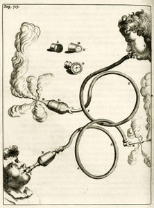 Aparato para enemas de humo de tabaco, de Exercitationes Practicae circa Medendi Methodum por Frederik Dekkers, 1694