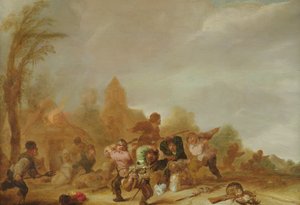 Pelea entre soldados y campesinos de Dutch School