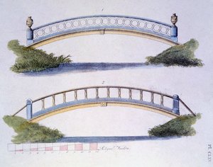 Diseños de puentes de la Revista de Gemas de Jardín por G. van Laar, publicado en 1802