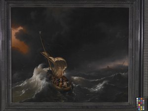 Cristo en la tormenta en el mar de Galilea (óleo sobre lienzo) de Dutch School