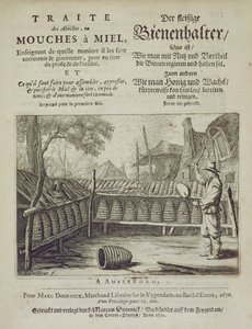Portada de Traite des Abeilles, ou Mouches a Miel... impreso en francés y alemán, grabado por G.V.Eckhout, Ámsterdam 1670 de Dutch School