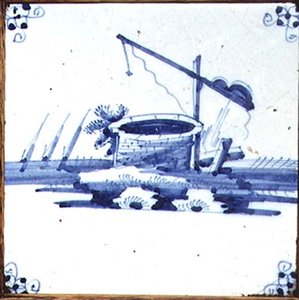 Azulejo de Delft mostrando un pozo de Dutch School