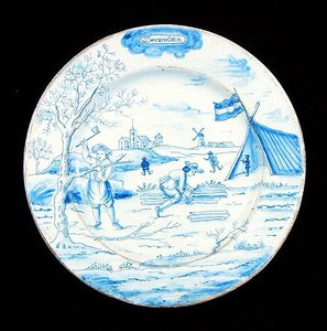 Plato de Delft que representa el mes de diciembre de Dutch School