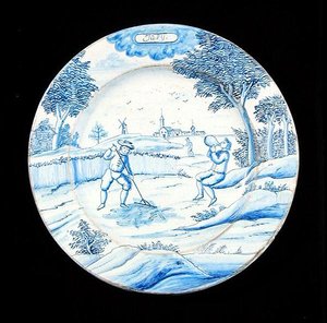 Plato de loza de Delft que representa el mes de julio de Dutch School