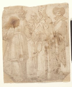 Cuatro viajeros (marrón y aguada sobre papel) de Dutch School