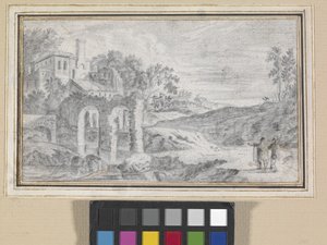 Italianate Landscape With Ruins (tiza negra sobre papel blanco)