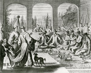 Jesuitas con comerciantes holandeses y portugueses en la corte japonesa de Dutch School