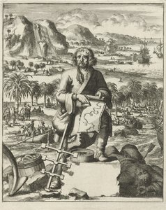 Louis Hennepin desembarcando en Norteamérica, pub. 1688 (grabado) de Dutch School