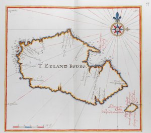 Mapa de la isla de Bouro, Indonesia.