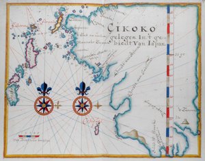 Mapa de la parte sur de la isla de Kyushu, Japón (pluma y acuarela sobre papel) de Dutch School