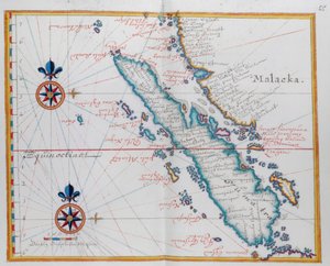 Mapa que muestra Malaca y Sumatra, en el oeste de Indonesia, parte de las islas de la Sonda. de Dutch School