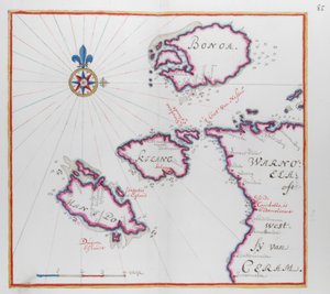 Mapa que muestra parte de la Isla de Ceram (Seram) y Bonoa (Isla Boano) y la Isla Kelang y la Isla Manipa. de Dutch School