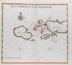 Mapa que muestra las islas de Bouro y Ceram (Seram), Indonesia. de Dutch School