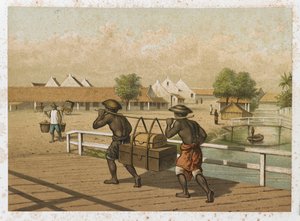 Porteadores nativos que llevan equipaje, Indias Orientales Holandesas de Dutch School