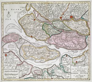 Nieuwe Kaart der van het Zuid Westelykste deel van Holland, behelzende de Baljuwschappen Voorne, Putten, enz. [Treinta y seis mapas de los Países Bajos]Isaak TirionEntre 1739 y 1757. de Dutch School