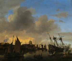 Numerosos barcos en un puerto holandés de Dutch School