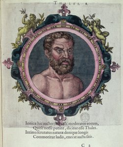 Tales de Mileto (c.625-547 a.C.), ilustración de Veterum et Recentium Medicorum Philosophorumque Icones de Johannes Sambucus (1531-1584), publicado por Plantin en Amberes 1574 (grabado en color) de Dutch School