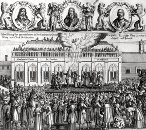 La decapitación del Rey Carlos I (1600-49) 1649 (grabado) de Dutch School