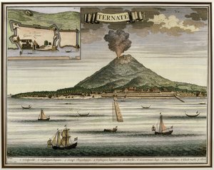 La Isla de Ternate, Molucas, Indonesia, ilustración de Oud Nieuw Oost-Indien, 1724-26 de Dutch School