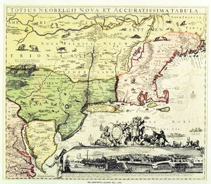 El mapa Restitutio-Allardt de Nueva Ámsterdam, grabado y pub. por Carolus Allardt, 1673