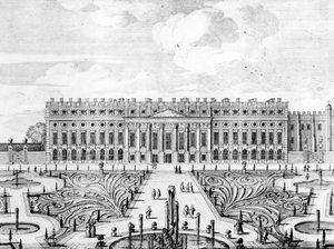 La fachada sur de Hampton Court de Dutch School