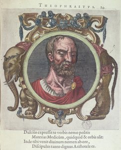 Teofrasto (c.372-287 a.C.), ilustración de Veterum et Recentium Medicorum Philosophorumque Icones de Johannes Sambucus (1531-84), publicado por Plantin en Leyden 1603 (grabado en color) de Dutch School
