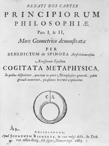 Portada de Renati Descartes principiorum philosophie por Baruch Spinoza, publicada en 1663 de Dutch School