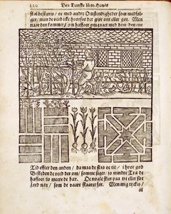 Entrenamiento y plantación en el jardín, de The Dutch Gardener, por Johann van der Groen, publicado en 1699