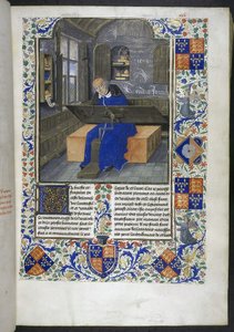 Traductor en el trabajo, de Hechos y dichos memorabilia (o Les Faits et les Dits des Romains), Royal 18 E III, f.24