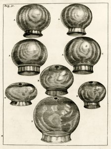 Varios vasos de ventosas, de Exercitationes Practicae circa Medendi Methodum por Frederik Dekkers, 1694 de Dutch School