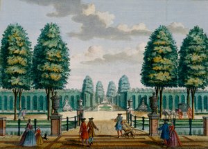 Vista desde la casa hacia la puerta principal, Meerestein, de Het Zeganpralent Kennemerlant por Hendrick de Leth y Matthias Brouerius Van Nidek, publicado c.1700-1730 de Dutch School