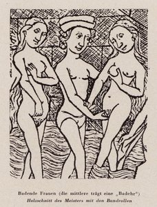 Mujeres bañándose (grabado en madera) de Dutch School