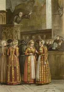 Mujeres en traje tradicional frisón, Países Bajos, siglo XV de Dutch School