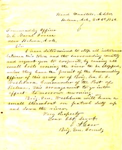 Carta de E. A. Carr, Helena, Arkansas, al oficial al mando de las fuerzas navales de EE. UU. cerca de Helena, Arkansas, 2 de octubre de 1862 de E.A. Carr