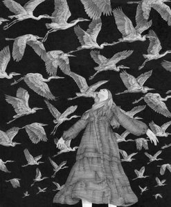 Mujer etérea con garzas volando de EC Mazur
