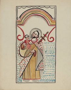 (detalle) del gran altar en la pared este de la iglesia del Santuario en Chimayo. San Cristóbal, 1935-1942 de E. Boyd