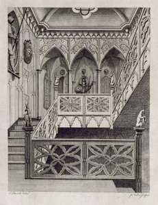 Escalera en Strawberry Hill, grabado por J. Newton, de 
