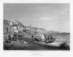 Cogoleto, el lugar de nacimiento de Colón, Italia, 1828 de E. Finden