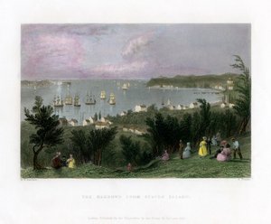 The Narrows visto desde Staten Island, Nueva York, EE.UU., 1837 de E. Finden