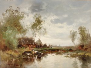 Paisaje con Molino de Viento, finales del siglo XIX-principios del siglo XX de E. Landseer Harris