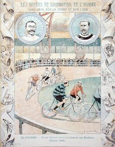 Charles Terront y Jules Corre en la Galerie des Machines en febrero de 1893, de un libro escolar de E. Letellier