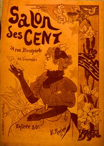 Una mujer examinando una invitación, Salon des Cent de E. Rocher