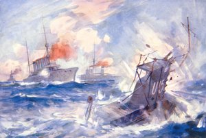 El hundimiento del submarino alemán U15 por el HMS Birmingham de E. S. (after) Hodgson