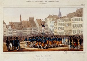 La danza de los toneleros durante el cortejo industrial en Estrasburgo el 25/06/1840 (litografía) de E. Simon