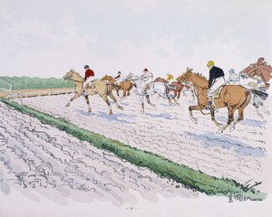 Carreras de caballos - dibujo por Thelem de E. Thelem