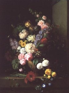Naturaleza muerta de flores y uvas, 1843