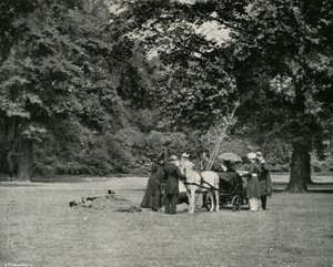 Su Majestad plantando un árbol en los terrenos del Palacio de Buckingham como un memorial del Jubileo, junio de E. and S. Woodbury