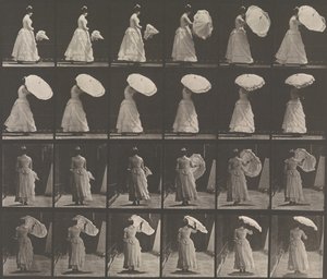 [Mujer Abriendo Parasol], 1883-86, impreso 1887 de Eadweard Muybridge